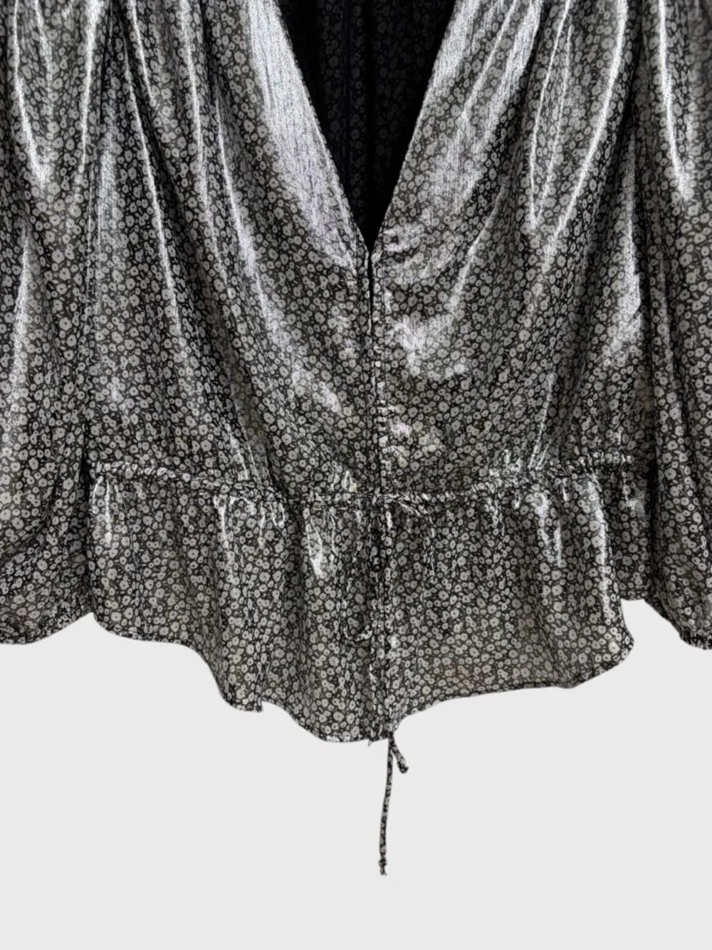 Free People Small Talk That Talk Metallic Silver Floral Top Blouse Size S Disco